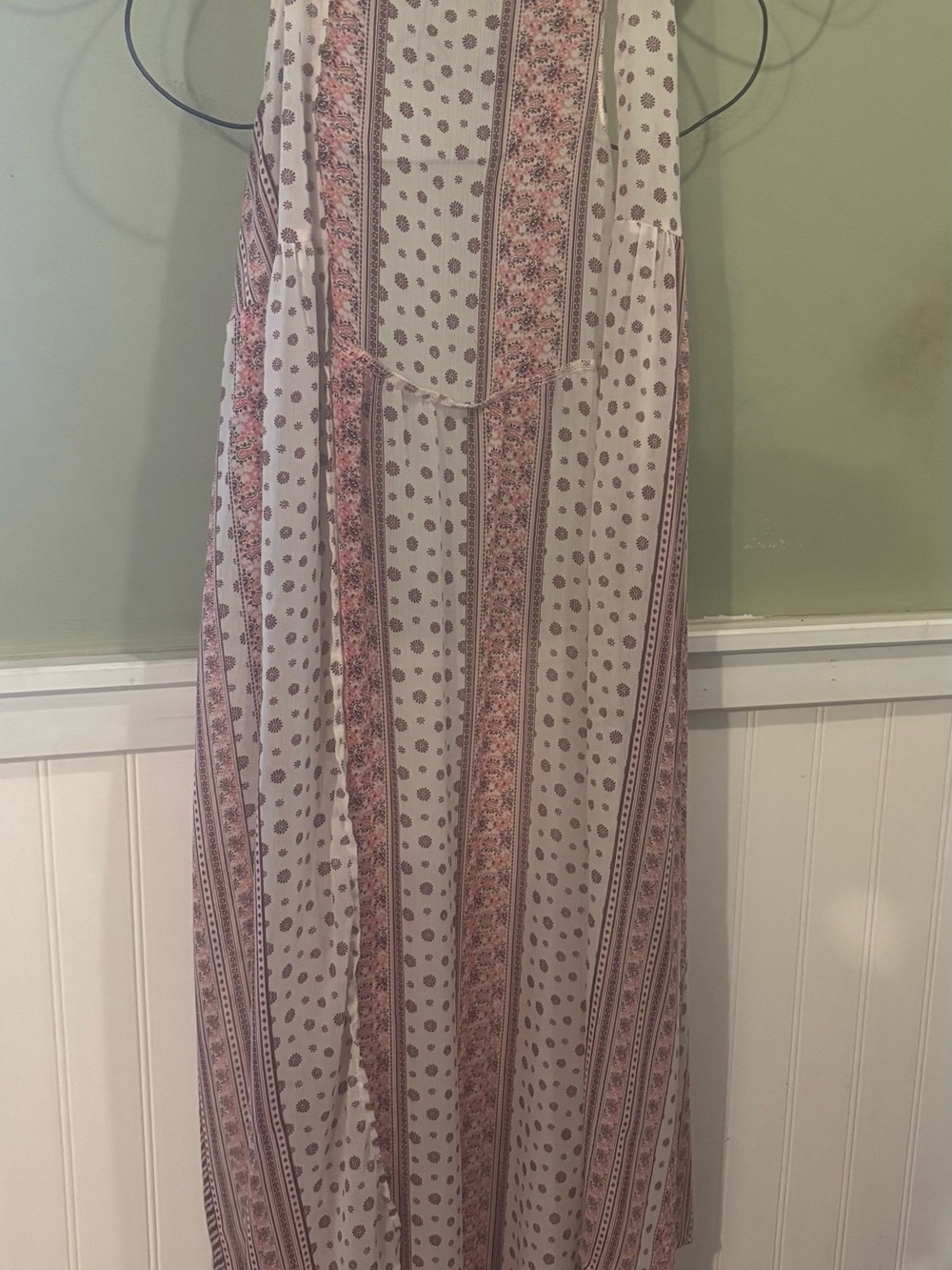 Mudd Cream Maxi Kimono with Pink Floral Stripe Accents